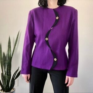 Vintage 1992 That’s Me Abstract Wavy Closure Purple Wool Blazer Jacket